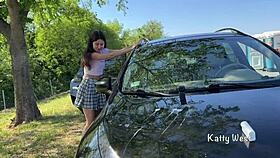 insanely wild teen squirts soaking car roof in public bliss