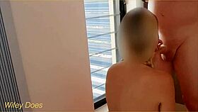 Wife pleasures big cock blowjob ends with facial cumshot