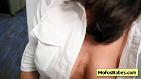 Horny big-boobed milf secretary Sasha Pearl Parker Ambrose fingers pussy wildly at work