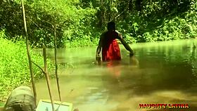 Ebon african wife sneaks hardcore creampie fuck with pastor at water baptism ceremony