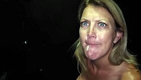 Experienced milf swallows gloryhole cum for liquid lunch treat