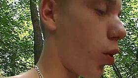 Sleazy amateur brunette bends over for nasty anal assfucking doggystyle cumshot outdoors