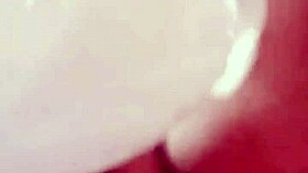 Slipping huge cock into her wet bath pussy using that thick sponge gourd deep