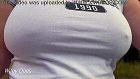 wifey flashes perfect braless tits in public