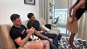 corno husband sucks big cock lover while wife watches group fun
