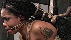 Ebony slave, you're suspended in garage for rough maledom toy punishment now!