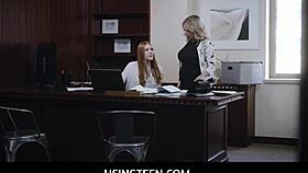 redhead teen intern and blonde milf assistant get hardcore freeuse fucked