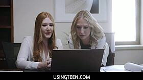 redhead teen intern and blonde milf assistant get hardcore freeuse fucked
