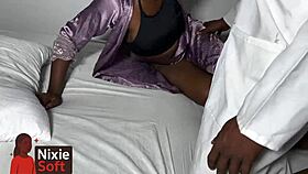 wake up to oiled ebony girlfriend riding cock doggystyle before work quickie