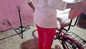 village girl rides bike caught by friends