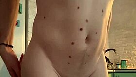 She dominates him playfully in the kitchen with intense action