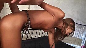 japanese tanned beauty's small tits bounce as she takes deep creampie in uncensored jav