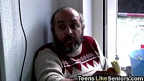 Nerdy Blonde Craves Old Stud's Tiny Cock Lick