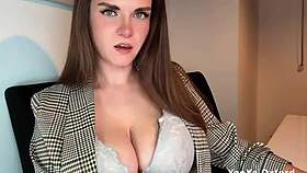 milf boss in leather pants caught with huge bulge by office worker