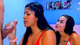 Colombian slut gags on sloppy deepthroat during rough face fucking gangbang
