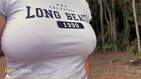 wifey flashes perfect braless tits in public