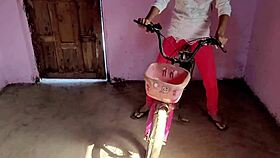 village girl rides bike caught by friends
