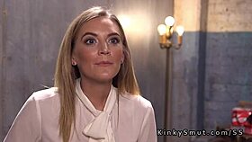 we stretch this bdsm blonde's ass in a rough anal threesome while she's tied up tight