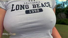 wifey flashes perfect braless tits in public