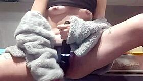 Young redhead slut fucks herself hard with dildo on kitchen counter screaming ecstasy!