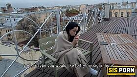 juicy shaved russian teen bends over for greedy blowjob and doggystyle pounding