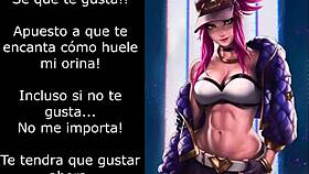 in the dimly lit anime world, akali takes control with femdom pissplay joi and cei commands