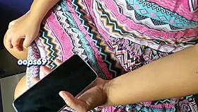 unknown brazilian milf presses my big cock with her phone on public train