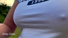 wifey flashes perfect braless tits in public
