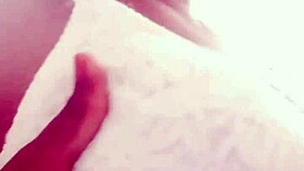 Slipping huge cock into her wet bath pussy using that thick sponge gourd deep