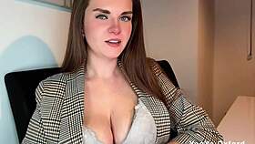 milf boss in leather pants caught with huge bulge by office worker