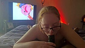 Hot redhead with glasses throats massive bbc hungrily pt1