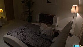 old man bends young tight pussy over bed for deep doggystyle fuck