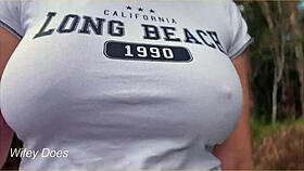 wifey flashes perfect braless tits in public