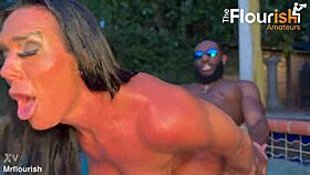 Aliyah taylor gets poolside anal massage from muscular black stud