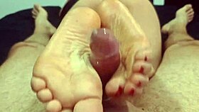 horny latina milf roommate teases with lingerie heels footjob cumshot