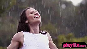 hey petite ukrainian milf stripping nude in rain shows bubble butt