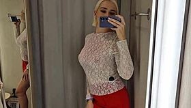 Trying see-through latex outfits in mall fitting room flashing big tits 😜👙