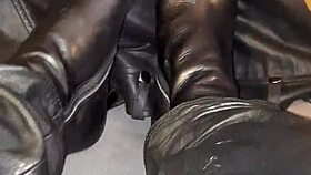 squeaky leather stiletto heels gleam in the light