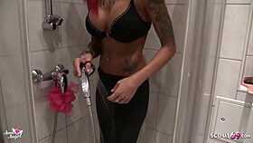 I blast hot cum all over her wetlook leggings ass