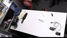 caught shoplifter milf punished with big tits blowjob and full cum swallow in garage