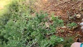 Mature couple flashes panties then fucks doggystyle bent over in forest outdoors
