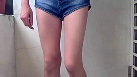 Ting Xuan hides shemale dildo fun on risky balcony