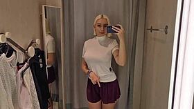 Trying see-through latex outfits in mall fitting room flashing big tits 😜👙