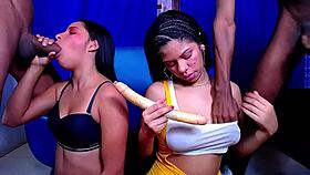 Colombian street sluts deepthroat two big cocks sloppy 💦