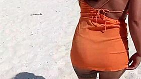 mexican whore flashes thong and tits on crowded public beach