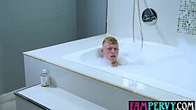 big tits mature catches guy bathing then rides hard