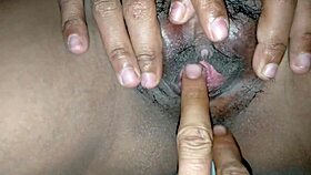 Hot babe licks friend's shaved pussy then fucks her clit till creamy orgasm finish