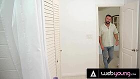 horny oiled masseuse caught showering fucks eager client hard