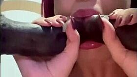 slut teases two thick black cocks in ass and pussy