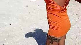 mexican whore flashes thong and tits on crowded public beach